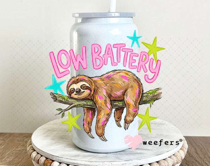 UV DTF Decal - Low Battery Sloth 16oz Glass Can Generic Weefers