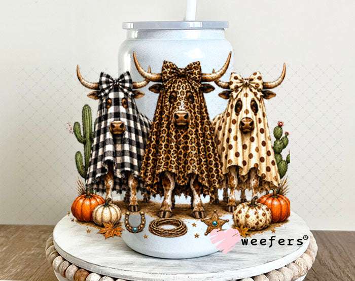 UV DTF Decal - Fall Ghost Cows 16oz Glass Can Generic Weefers