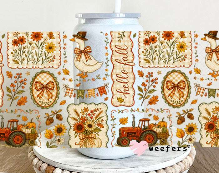 UV DTF Cup Wraps - Hello Fall Collage 16oz Glass Can Generic Weefers