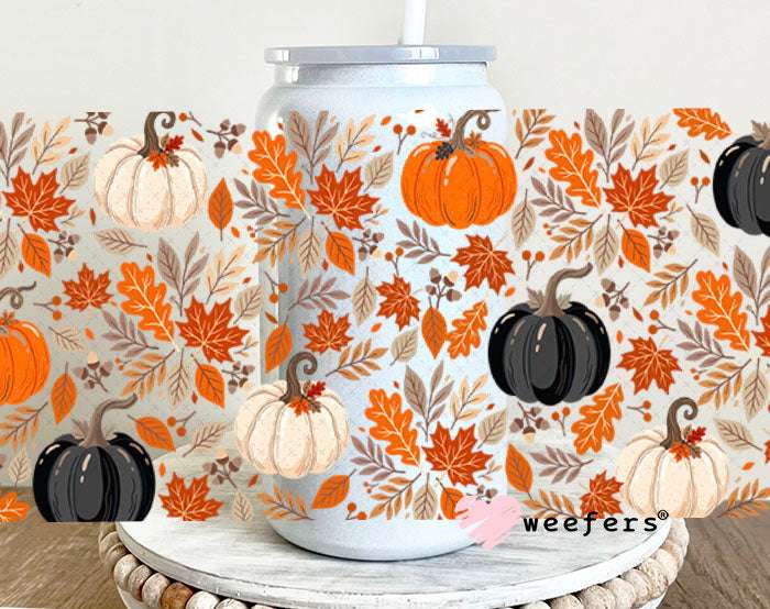 UV DTF Cup Wraps - Fall Pumpkins 16oz Glass Can Generic Weefers