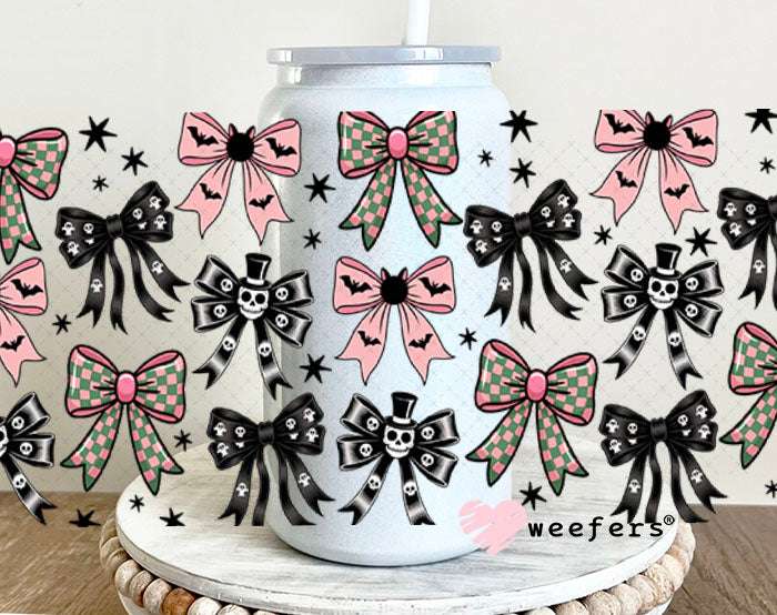 UV DTF Cup Wraps - Halloween Bows Black Pink 16oz Glass Can Generic Weefers