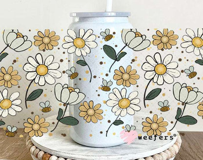 UV DTF Cup Wraps - Tulips and Daisy Flowers 16oz Glass Can Generic Weefers