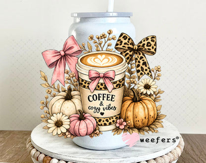 UV DTF Decal - Coffee and Cozy Vibes 16oz Glass Can Generic Weefers