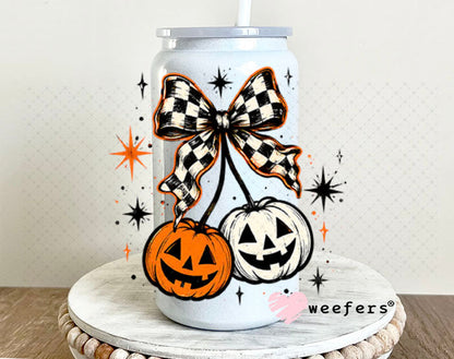 UV DTF Decal - Checkered Pumpkin Cherries 16oz Glass Can Generic Weefers