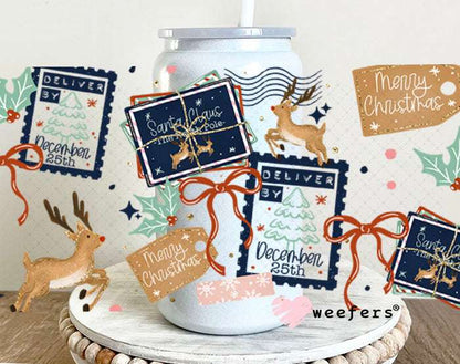 UV DTF Cup Wraps - Christmas Navy Stamps 16oz Glass Can Generic Weefers