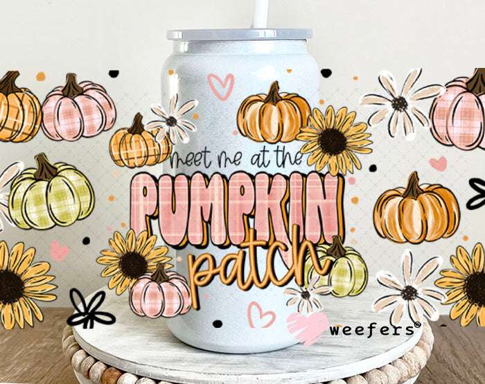 UV DTF Cup Wraps - Meet Me at the Pumpkin Patch 16oz Glass Can Generic Weefers