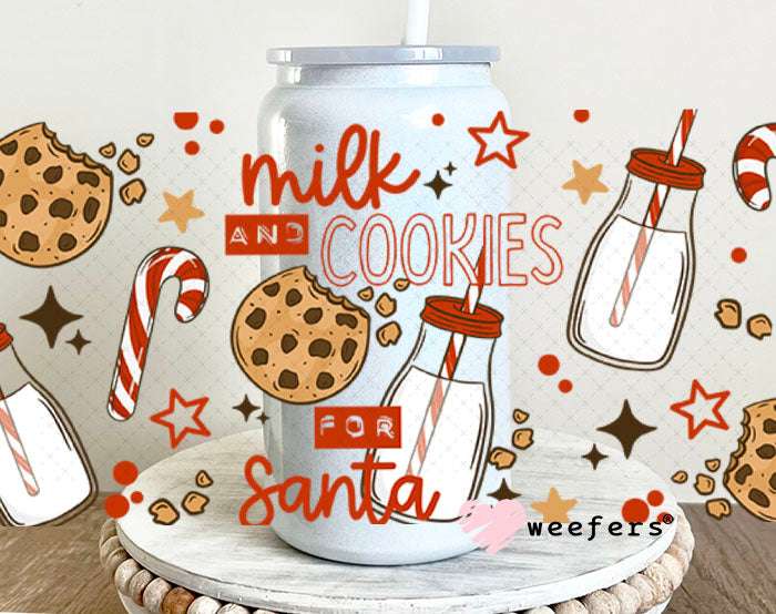 UV DTF Cup Wraps - Christmas Milk and Cookies 16oz Glass Can Generic Weefers