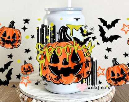 UV DTF Cup Wraps - Spooky Jack o Latern 16oz Glass Can Generic Weefers