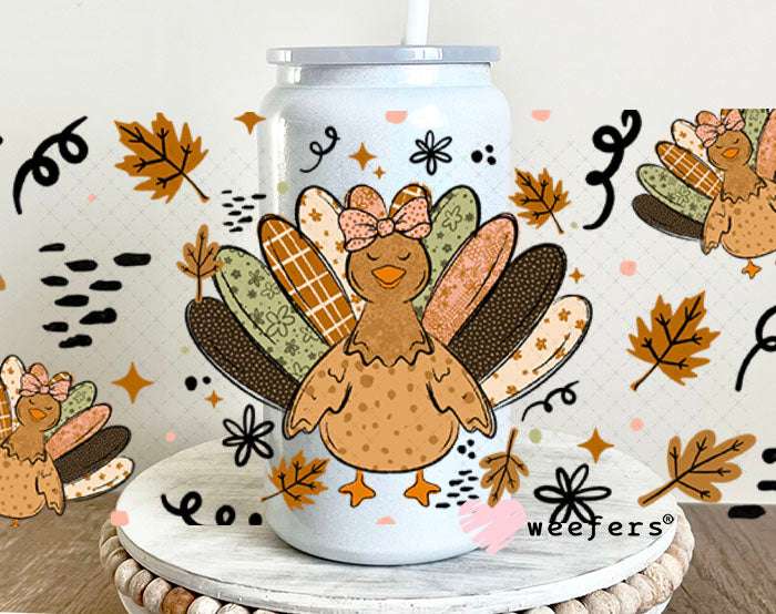 UV DTF Cup Wraps - Turkey Thanksgiving 16oz Glass Can Generic Weefers