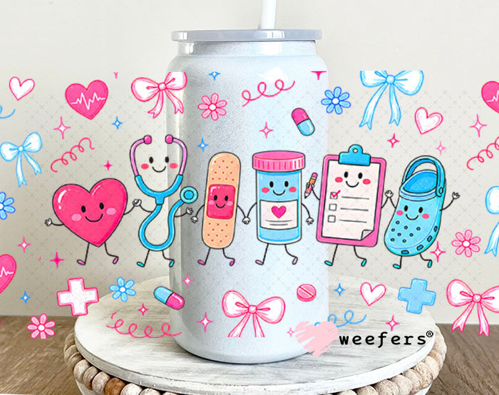 UV DTF Cup Wrap – USA Red White Blue Bows 16oz Glass Can Generic Weefers