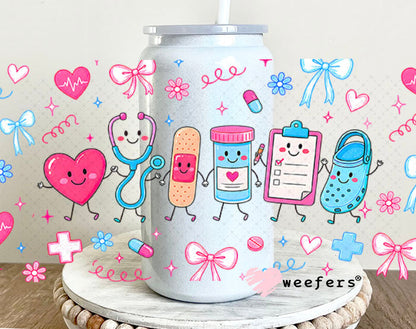 UV DTF Cup Wrap – USA Red White Blue Bows 16oz Glass Can Generic Weefers