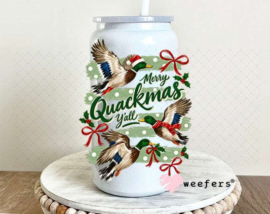 UV DTF Decal - Merry Quackmas Y'all Duck 16oz Glass Can Generic Weefers