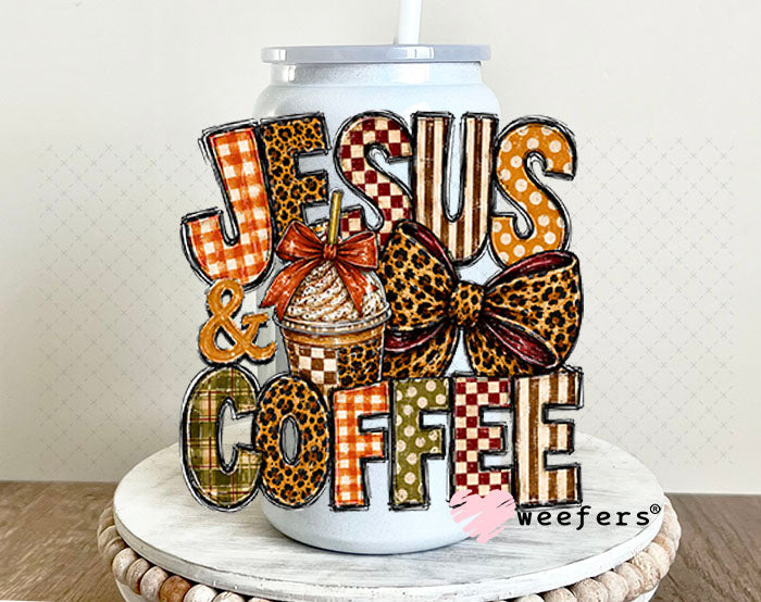 UV DTF Decal - Jesus and Coffee Fall 16oz Glass Can Generic Weefers
