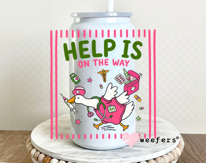 UV DTF Decal - Help is on the way Nurse 16oz Glass Can Generic Weefers