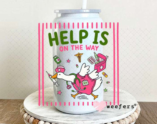 UV DTF Decal - Help is on the way Nurse 16oz Glass Can Generic Weefers