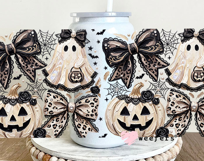 UV DTF Cup Wraps - Goth Halloween Ghost Pumpkins 16oz Glass Can Generic Weefers