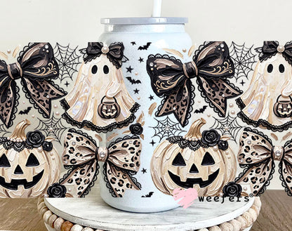 UV DTF Cup Wraps - Goth Halloween Ghost Pumpkins 16oz Glass Can Generic Weefers