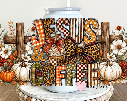 UV DTF Cup Wraps - Jesus and Coffee Fall - Weefers® Exclusive 16oz Glass Can Generic Weefers