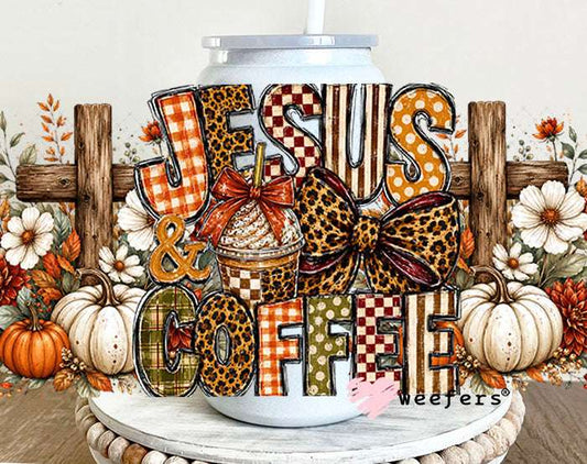 UV DTF Cup Wraps - Jesus and Coffee Fall - Weefers® Exclusive 16oz Glass Can Generic Weefers