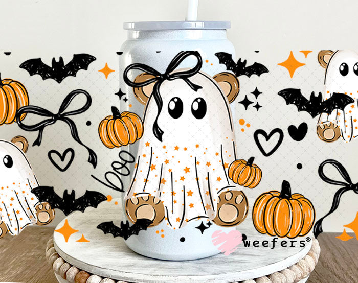 UV DTF Cup Wraps - Halloween Ghost Friends 16oz Glass Can Generic Weefers