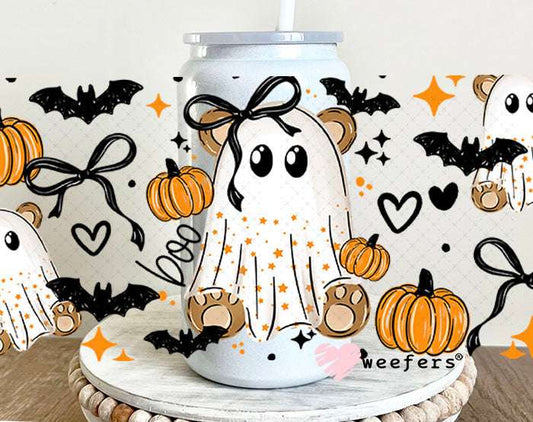UV DTF Cup Wraps - Halloween Ghost Friends 16oz Glass Can Generic Weefers