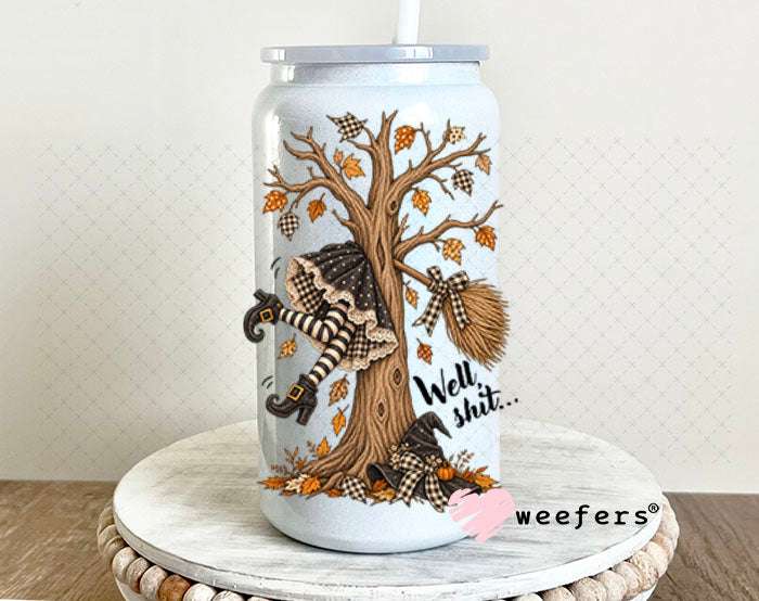 UV DTF Decal - Well Sh$t halloween Witch Tree 16oz Glass Can Generic Weefers