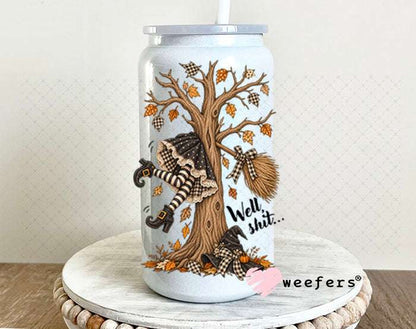 UV DTF Decal - Well Sh$t halloween Witch Tree 16oz Glass Can Generic Weefers