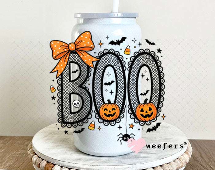 UV DTF Decal - Boo Black and Orange Lace 16oz Glass Can Generic Weefers