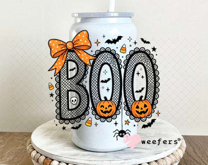 UV DTF Decal - Boo Black and Orange Lace 16oz Glass Can Generic Weefers
