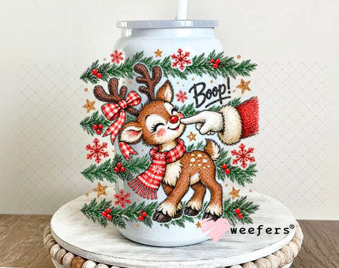 UV DTF Decal - Boop Santa and Reindeer 16oz Glass Can Generic Weefers