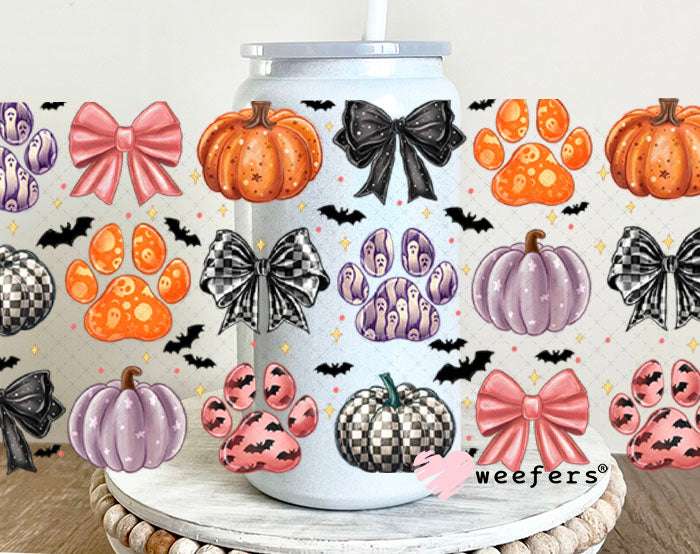 UV DTF Cup Wraps - Dog Paw Pumpkins Fall 16oz Glass Can Generic Weefers