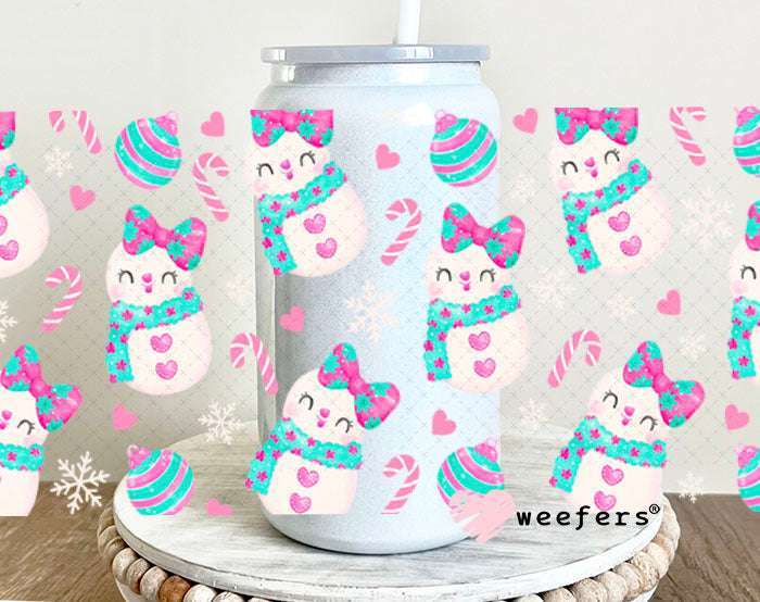 UV DTF Cup Wraps - Pastel Christmas Snowmen 16oz Glass Can Generic Weefers