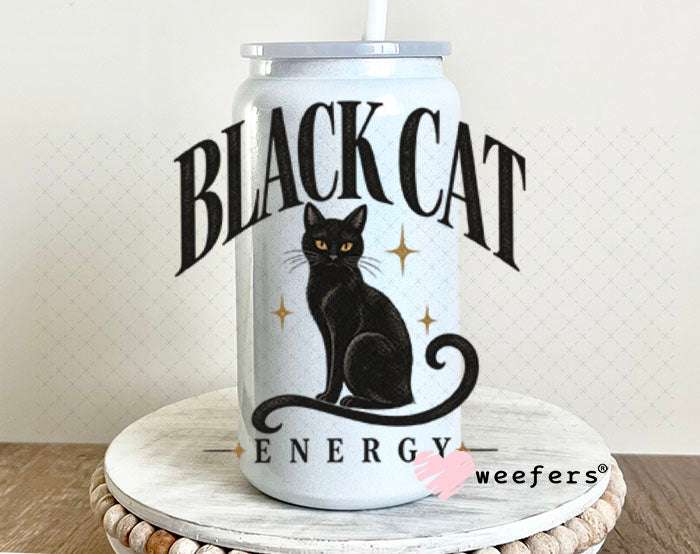 UV DTF Decal - Black Cat Energy 16oz Glass Can Generic Weefers