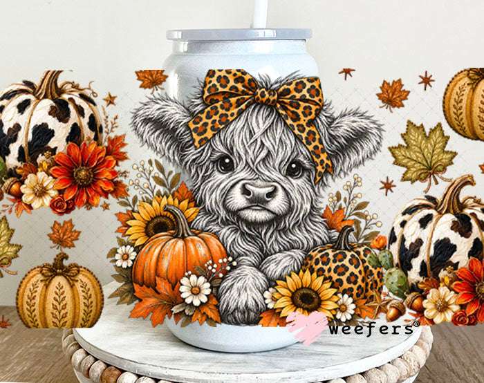 UV DTF Cup Wraps - Fall Leopard Cow - Weefers® Exclusive 16oz Glass Can Generic Weefers