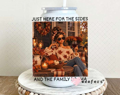 UV DTF Decal - Just Here for the Sides and Family Drama 16oz Glass Can Generic Weefers