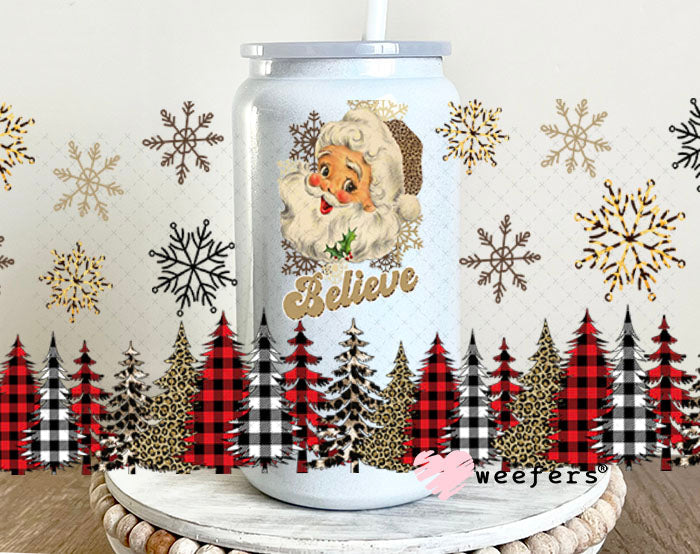 UV DTF Cup Wraps - Vintage Santa Plaid 16oz Glass Can Generic Weefers