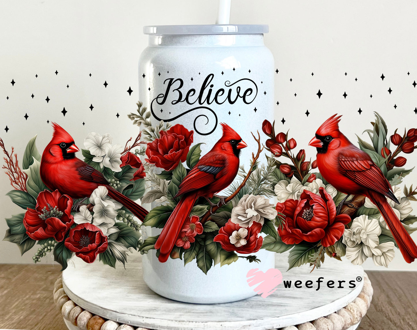 Believe Red Cardinal UV DTF 16oz Cup Wrap - Weefers