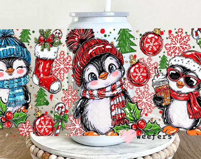UV DTF Cup Wraps - Christmas Penguin 16oz Glass Can Generic Weefers