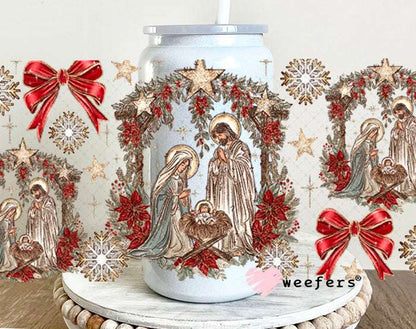 UV DTF Cup Wraps - Christmas Nativity 16oz Glass Can Generic Weefers