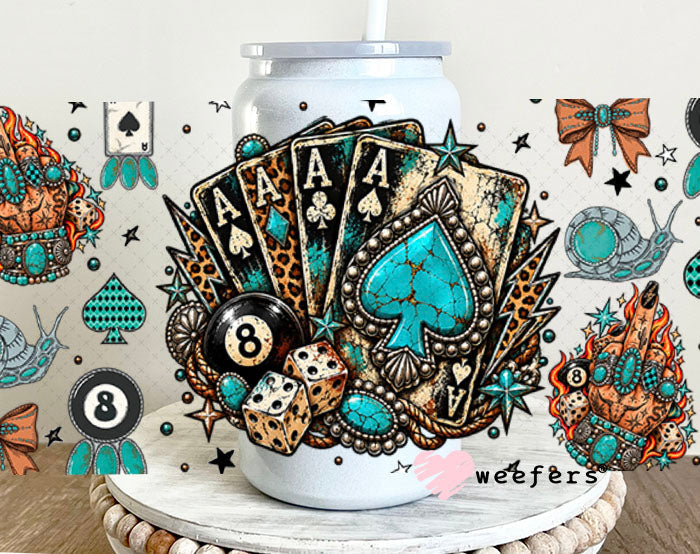 UV DTF Cup Wrap – USA Red White Blue Bows 16oz Glass Can Generic Weefers