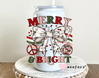 Merry Bright Bow Christmas UV DTF 16oz Decal