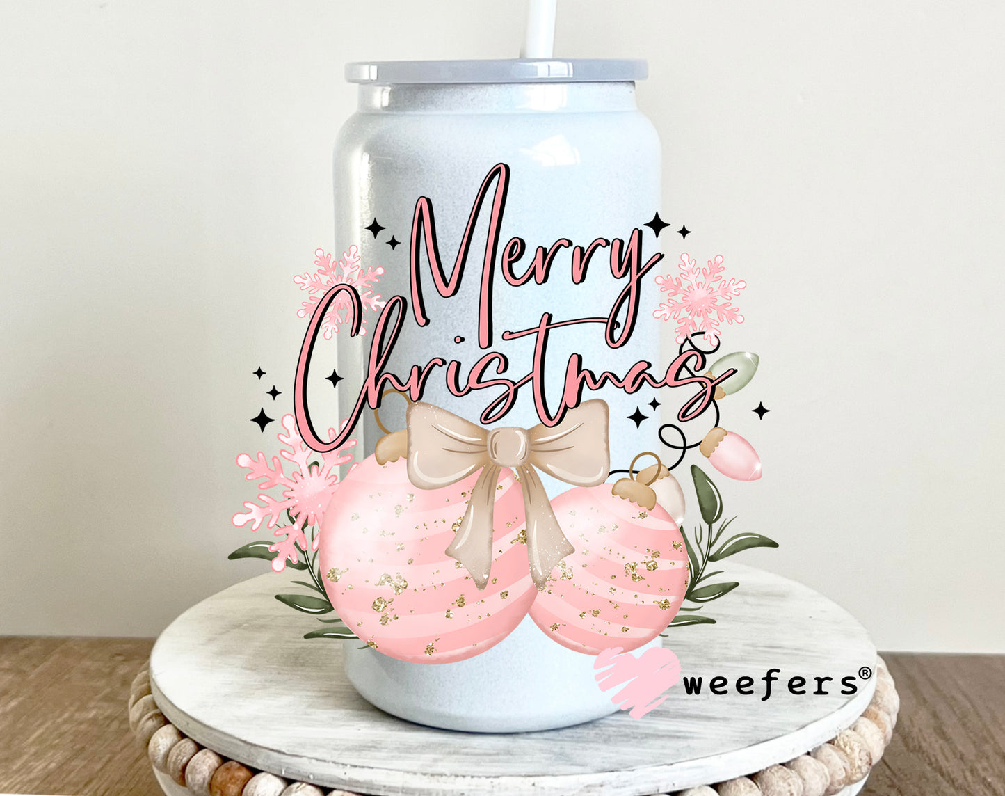 Merry Christmas Pink Ornament UV DTF 16oz Decal