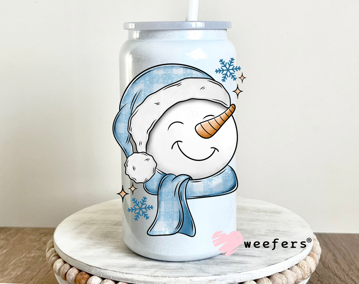 Happy Snowman Blue UV DTF 16oz Decal