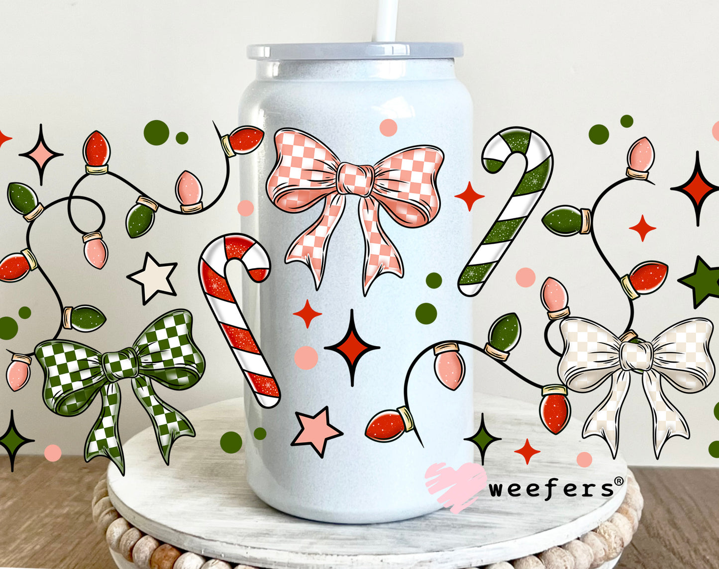 Christmas Bows and Candy Canes UV DTF 16oz Cup Wrap