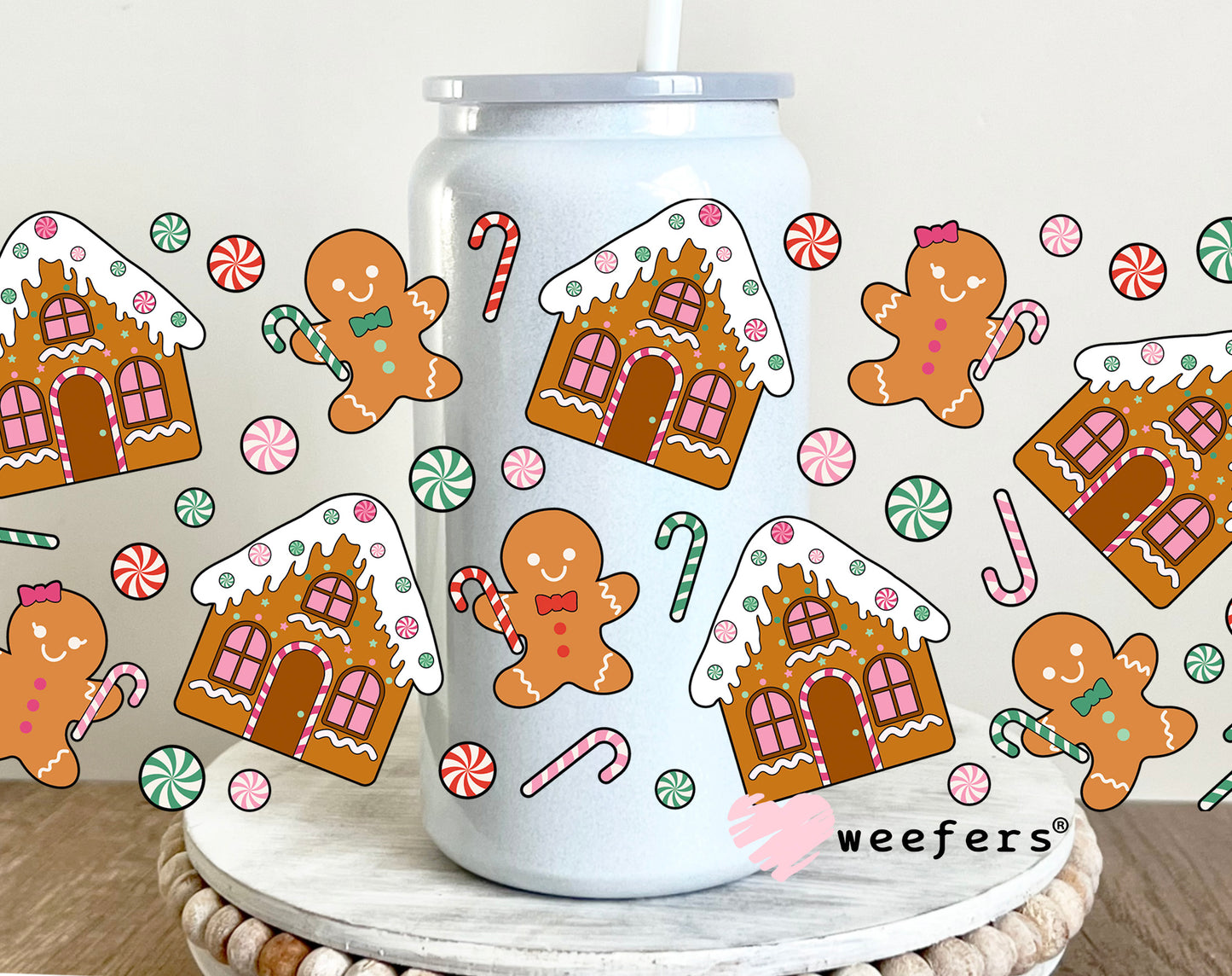 Gingerbread Houses UV DTF 16oz Cup Wrap