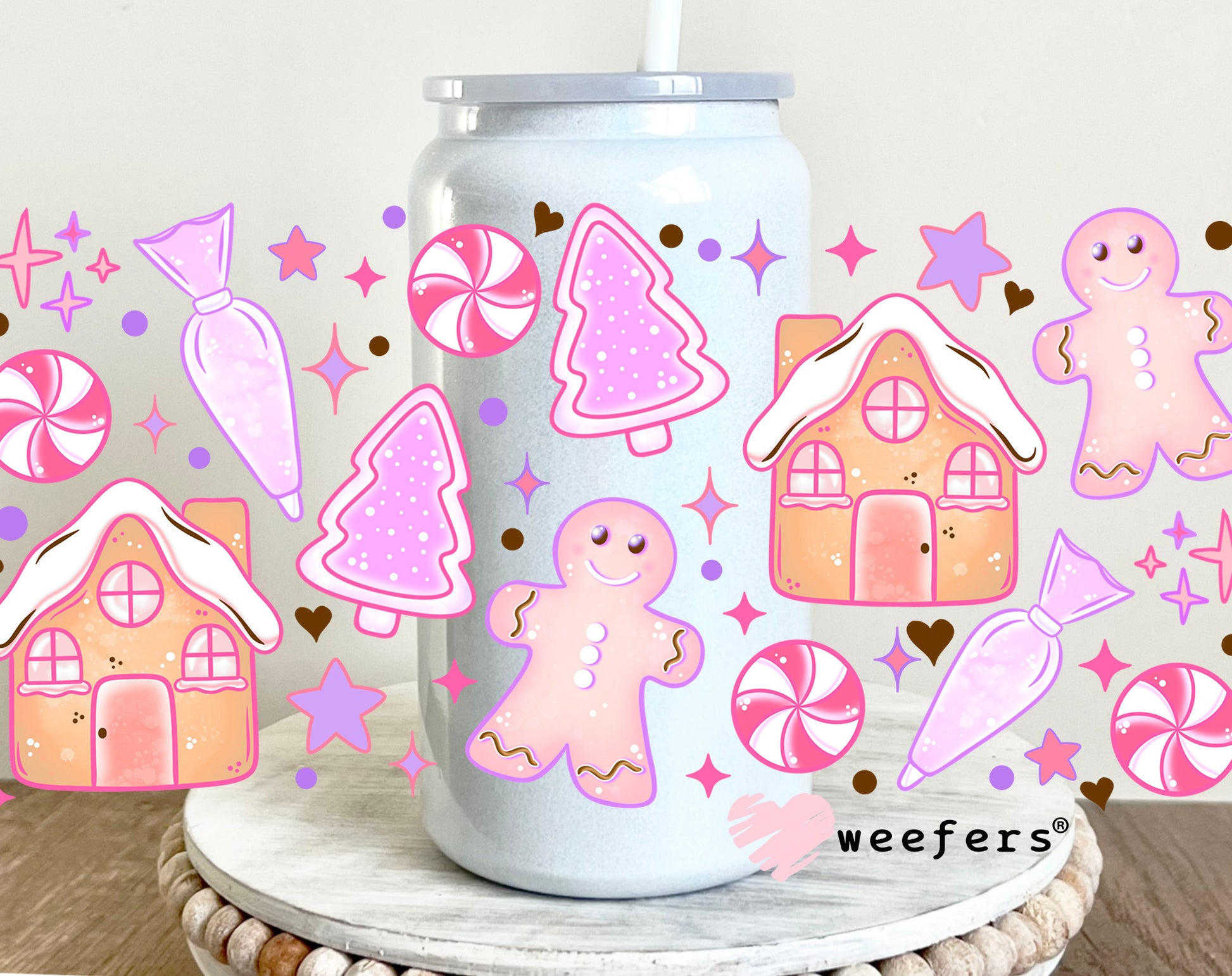 Gingerbread Houses Pastel Purples UV DTF 16oz Cup Wrap