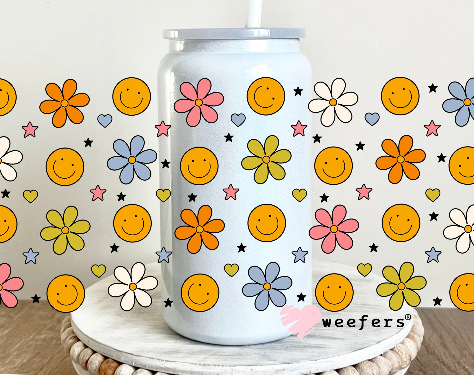 Smile Faces Flowers  UV DTF 16oz Cup Wrap