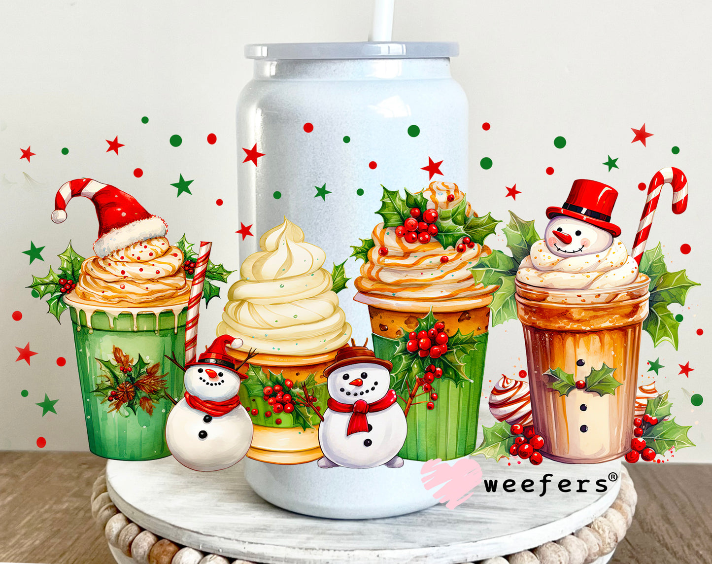 Christmas Snowmen Coffee Lattes UV DTF 16oz Cup Wrap