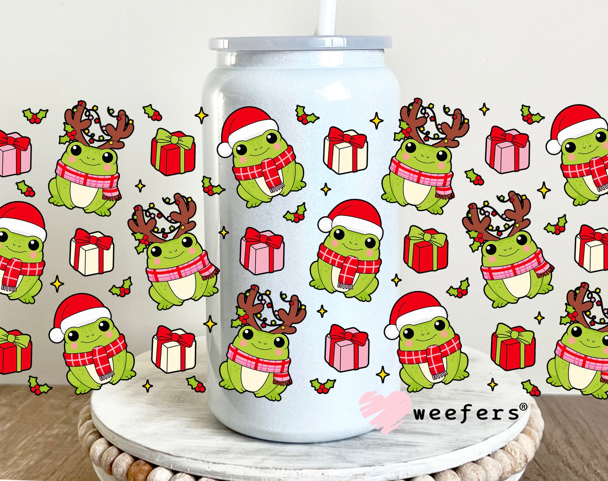 Christmas Frogs UV DTF 16oz Cup Wrap