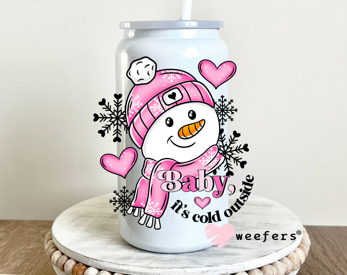 Pink Snowman Baby It's Cold Outside UV DTF 16oz Decal